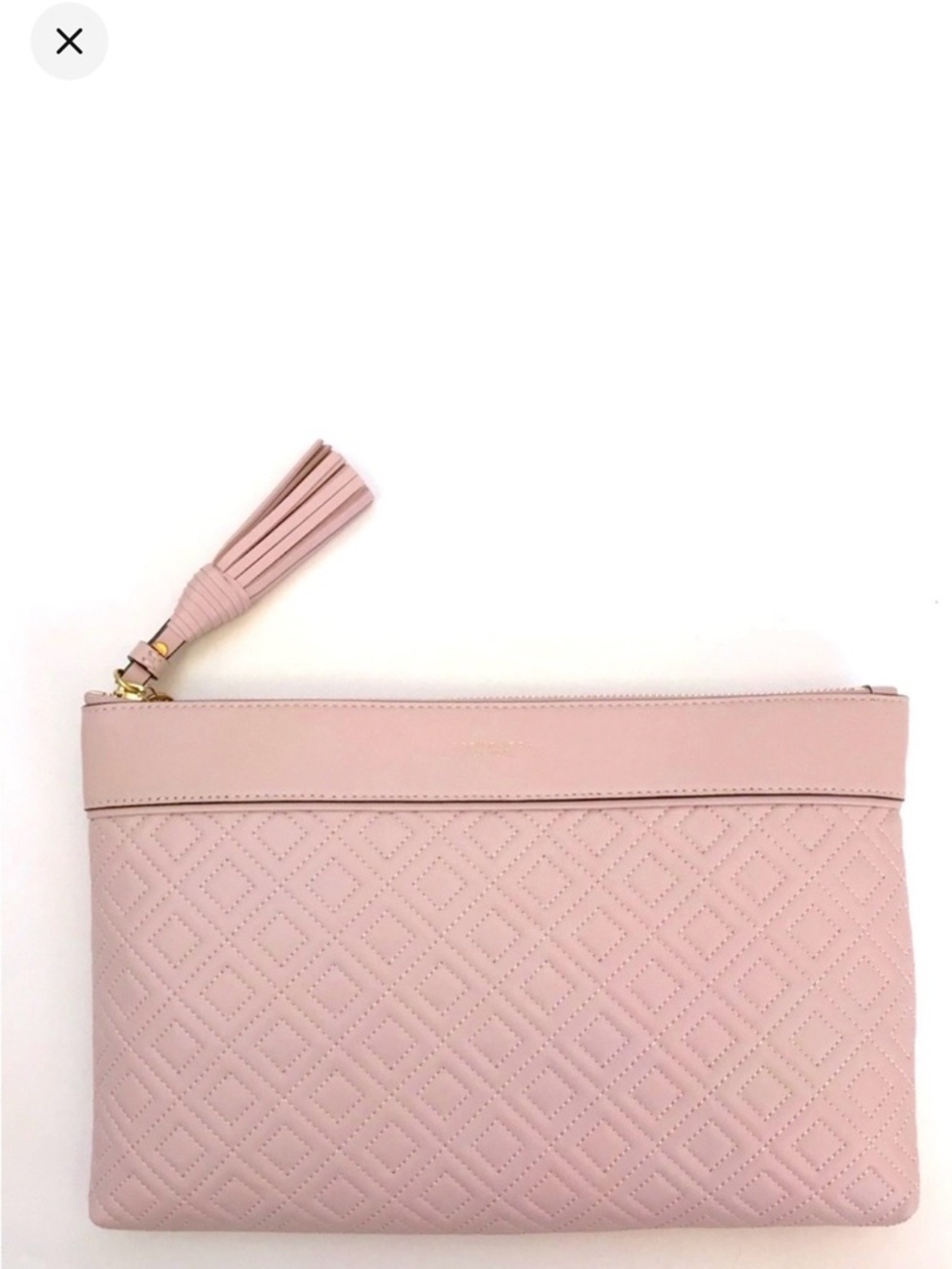 Tory Burch Blush Pink Quilted Leather Tassel Clutch